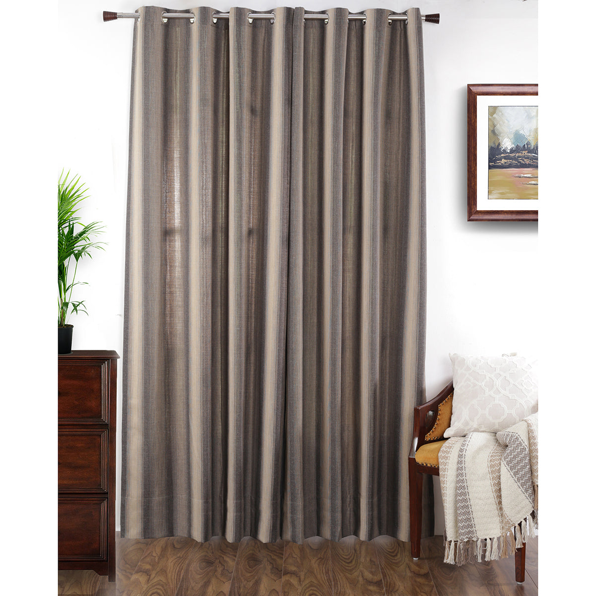 Beatitude Stripe Jacquard Black Colorway Curtain Set
