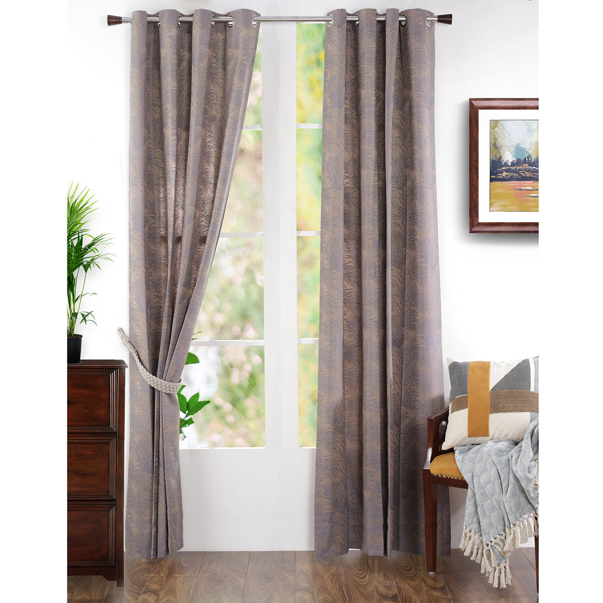 Cacti Spine J/Q Woven Yard Dyed Curtain Set