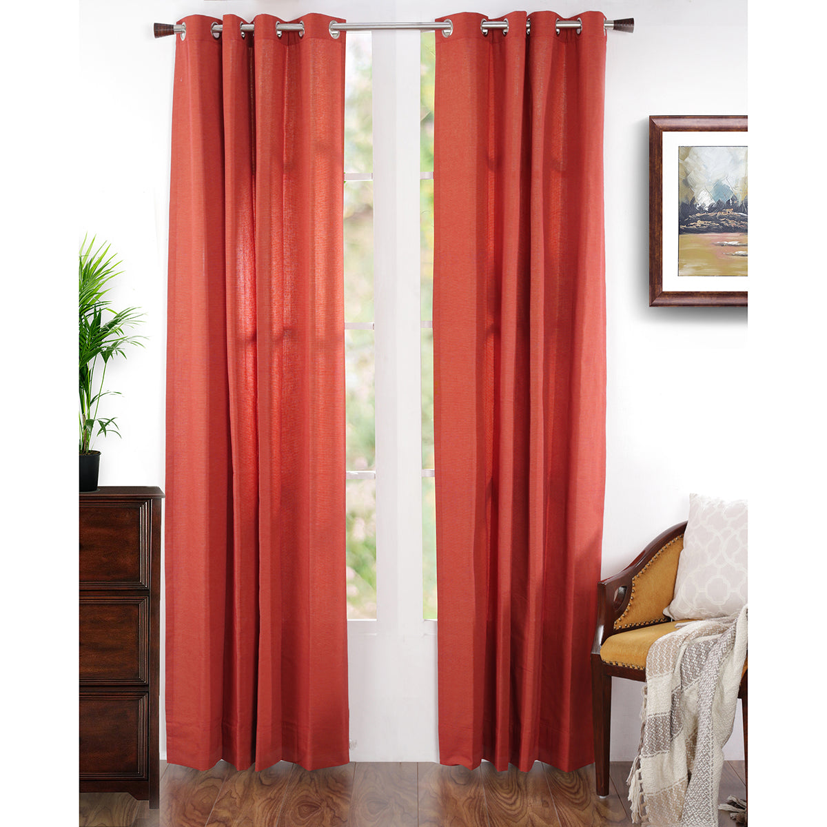 Two Color Rib Woven Yard Dyed  Door Curtain Set