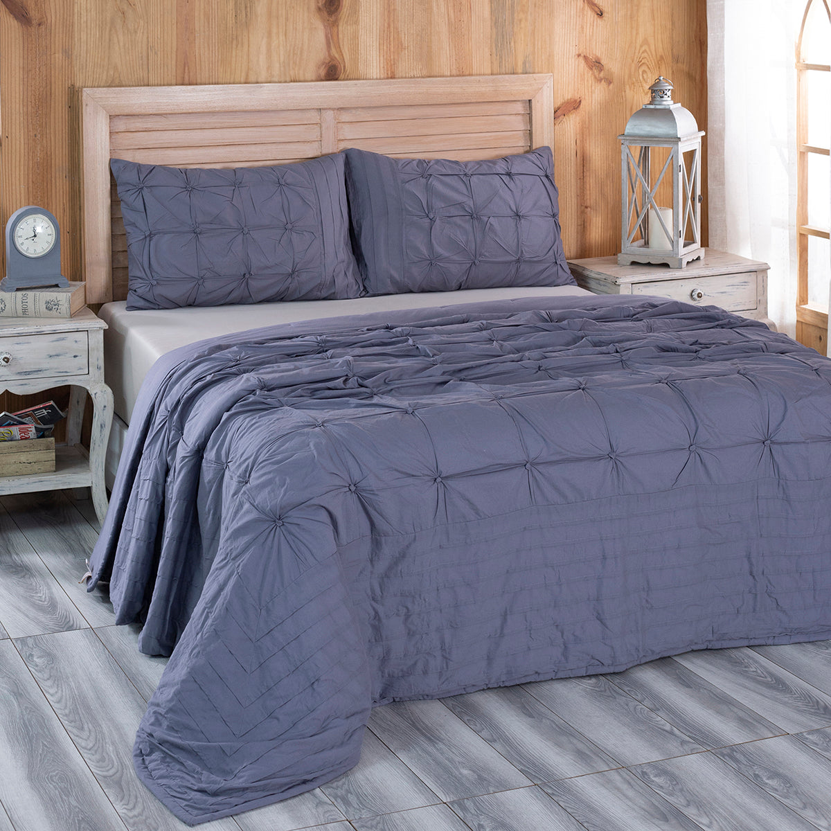 Rurban Divine Distressed Corners Summer AC Quilt/Quilted Bed Cover/Comforter Grey