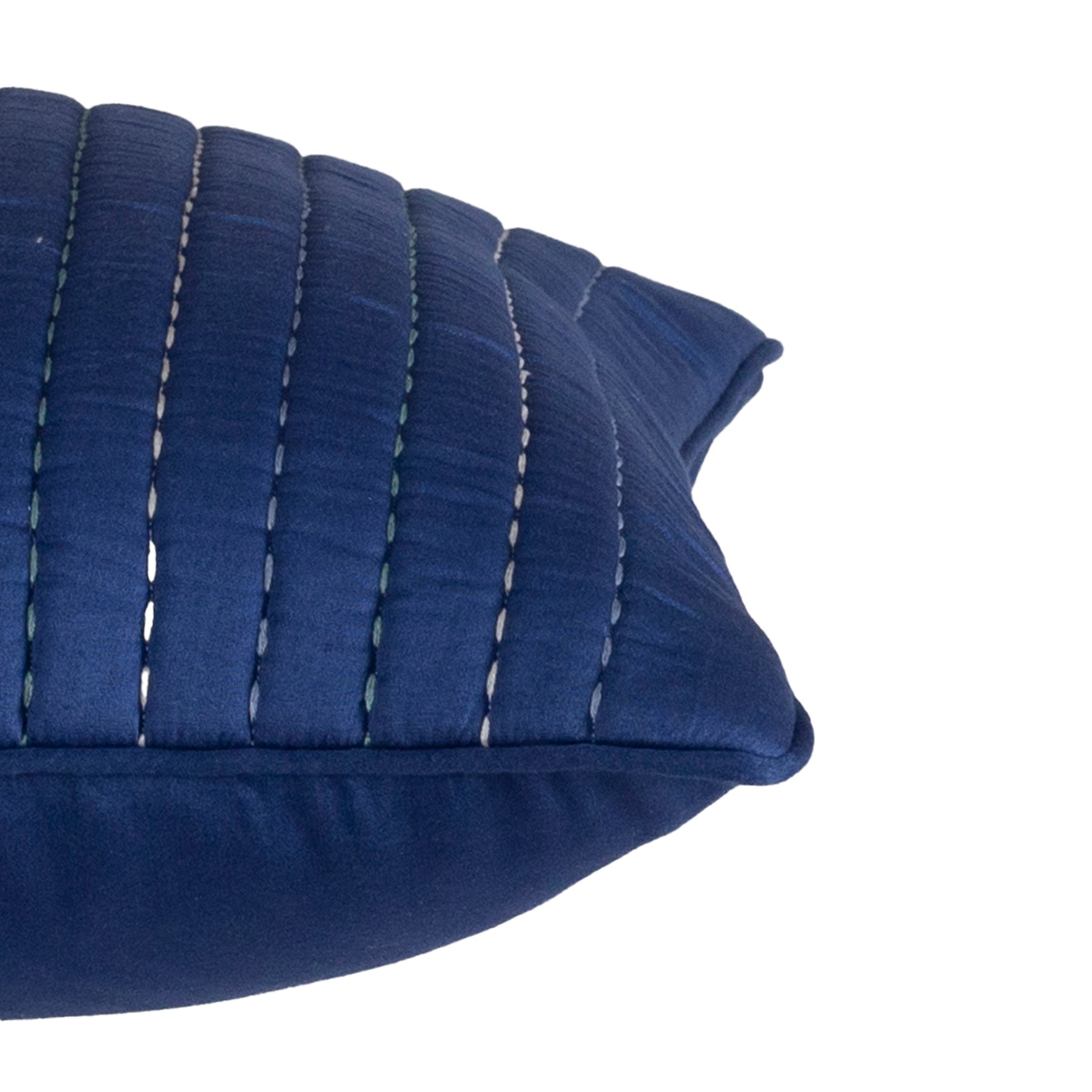 Folklore Transition Recurring Stripes Fabric100%CottonFilling100%Polyester Blue Hand Embroidered Quilted Cushion Cover