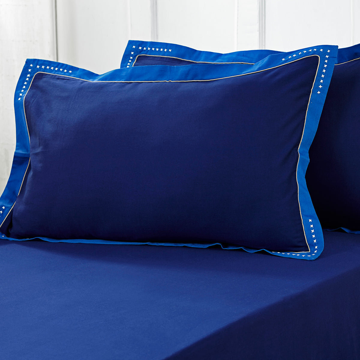 Little Maspar Hand Embroidery Cross Stitch 2PC Pillow Case Set Blue