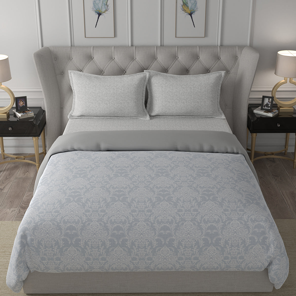 Hermosa Exotic Bouquet Damask Floral Grey 4 Pc Quilt/Quilted Bed Cover Set