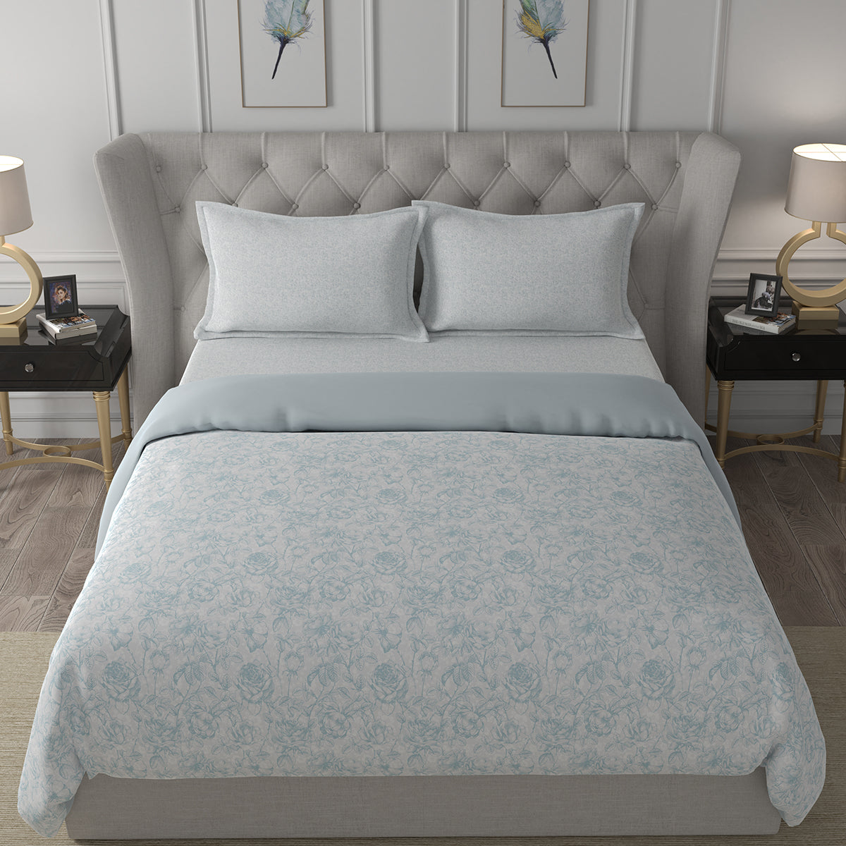 Hermosa Exotic Bouquet Wonderland Blue 4 Pc Quilt/Quilted Bed Cover Set