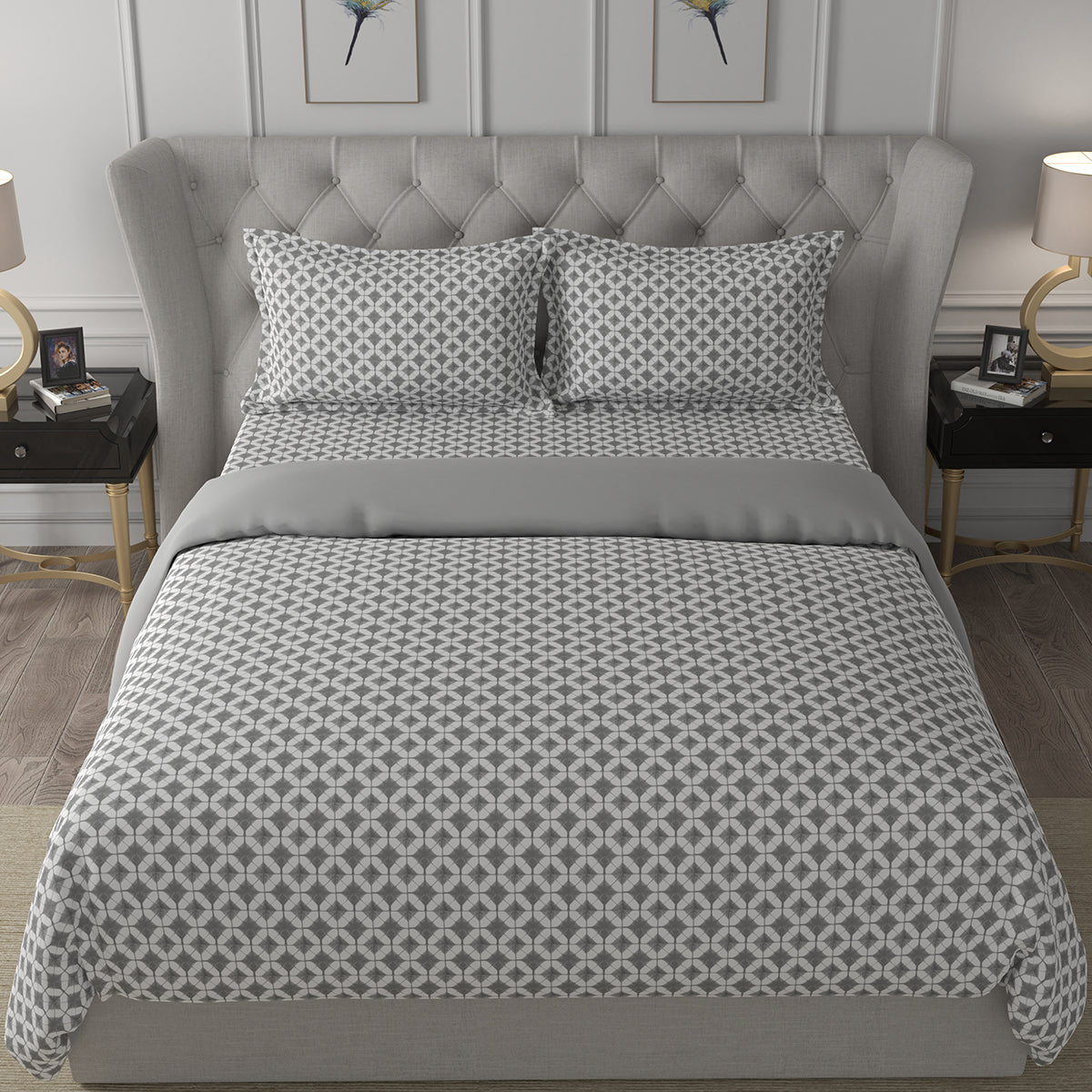 Hermosa Exotic Bouquet Elaine Grey 4 Pc Quilt/Quilted Bed Cover Set