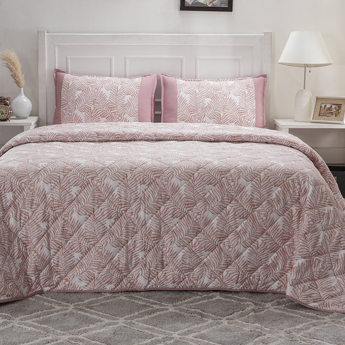 Optimist Bloom Fern 4PC Quilt/Quilted Bed Cover Set