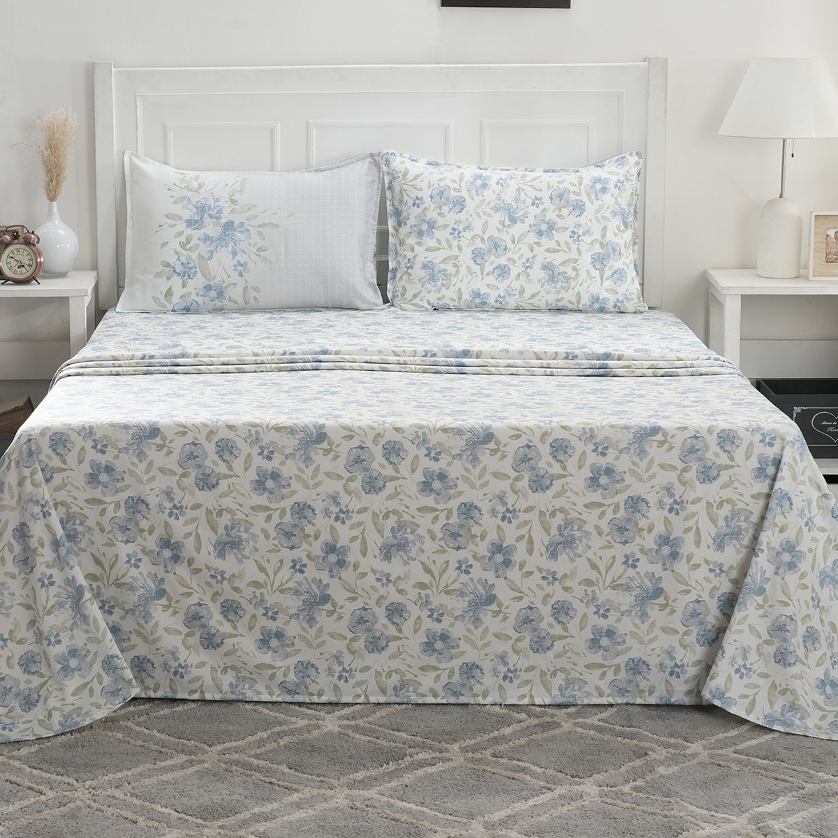 Optimist Bloom 300 TC Orville 100% Cotton Printed Bed Sheet with Pillow Case