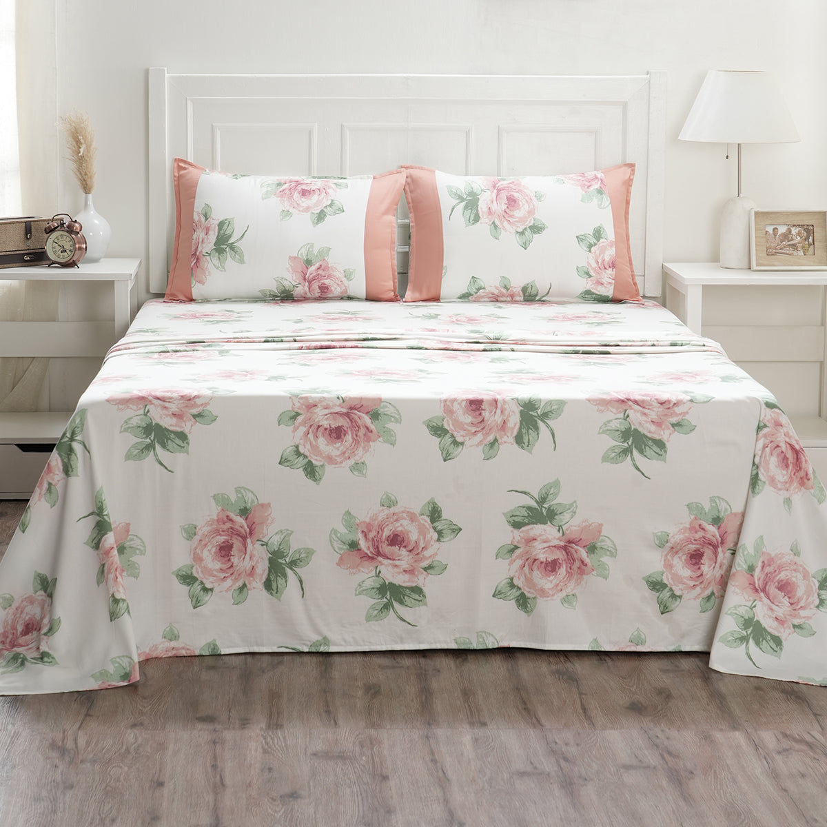 Royal Botanic 200 TC Floral Garden Pink 100% Cotton Bed Sheet With Pillow Case