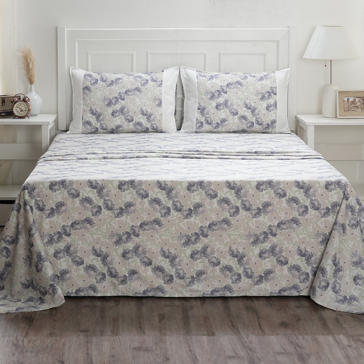 Royal Botanic 200TC Floret Blue 100% Cotton Bed Sheet With Pillow Case