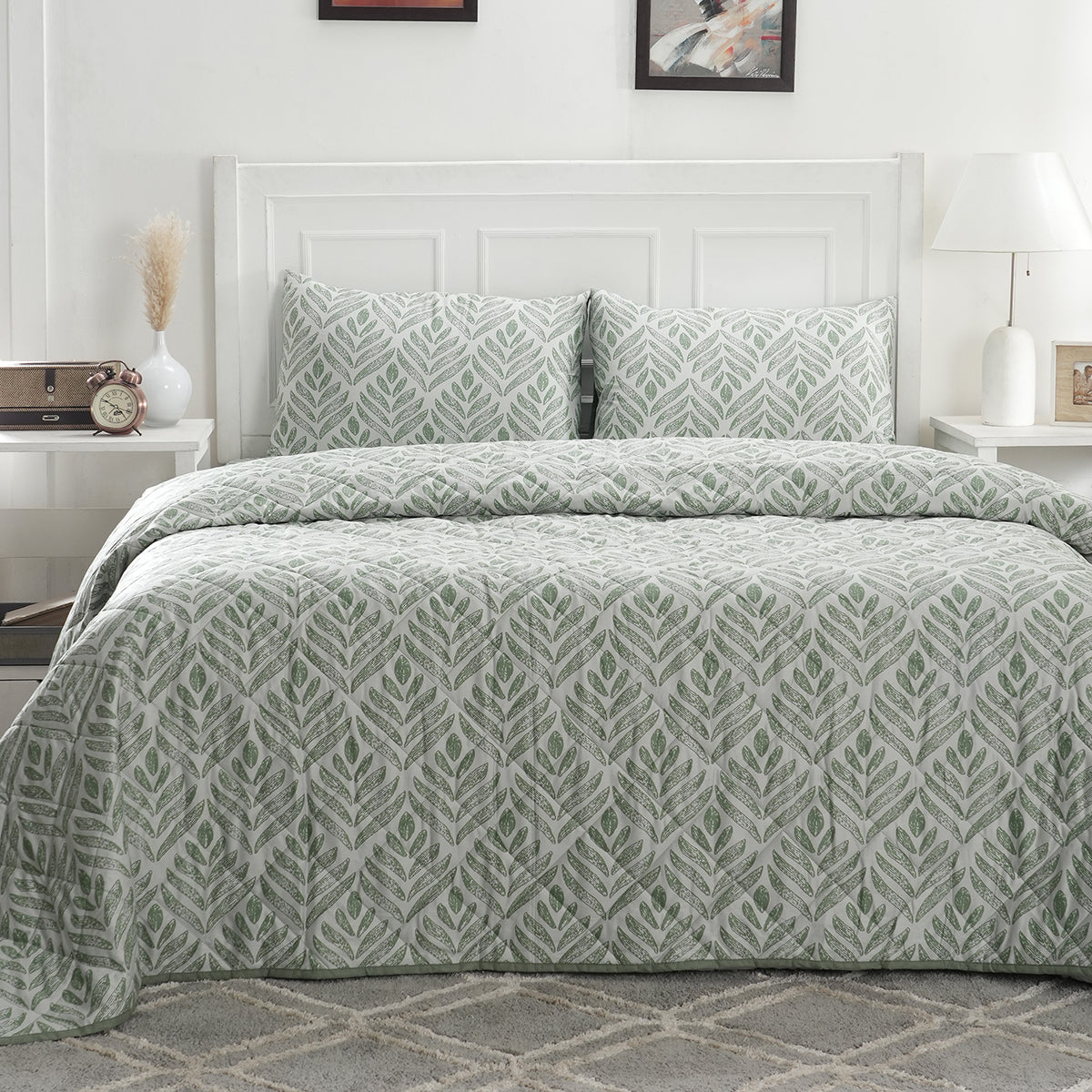 Royal Botanic Petal Touch Green 4PC Quilt/Quilted Bed Cover Set