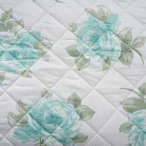 Royal Botanic Turning Rose Aqua 4PC Quilt/Quilted Bed Cover Set