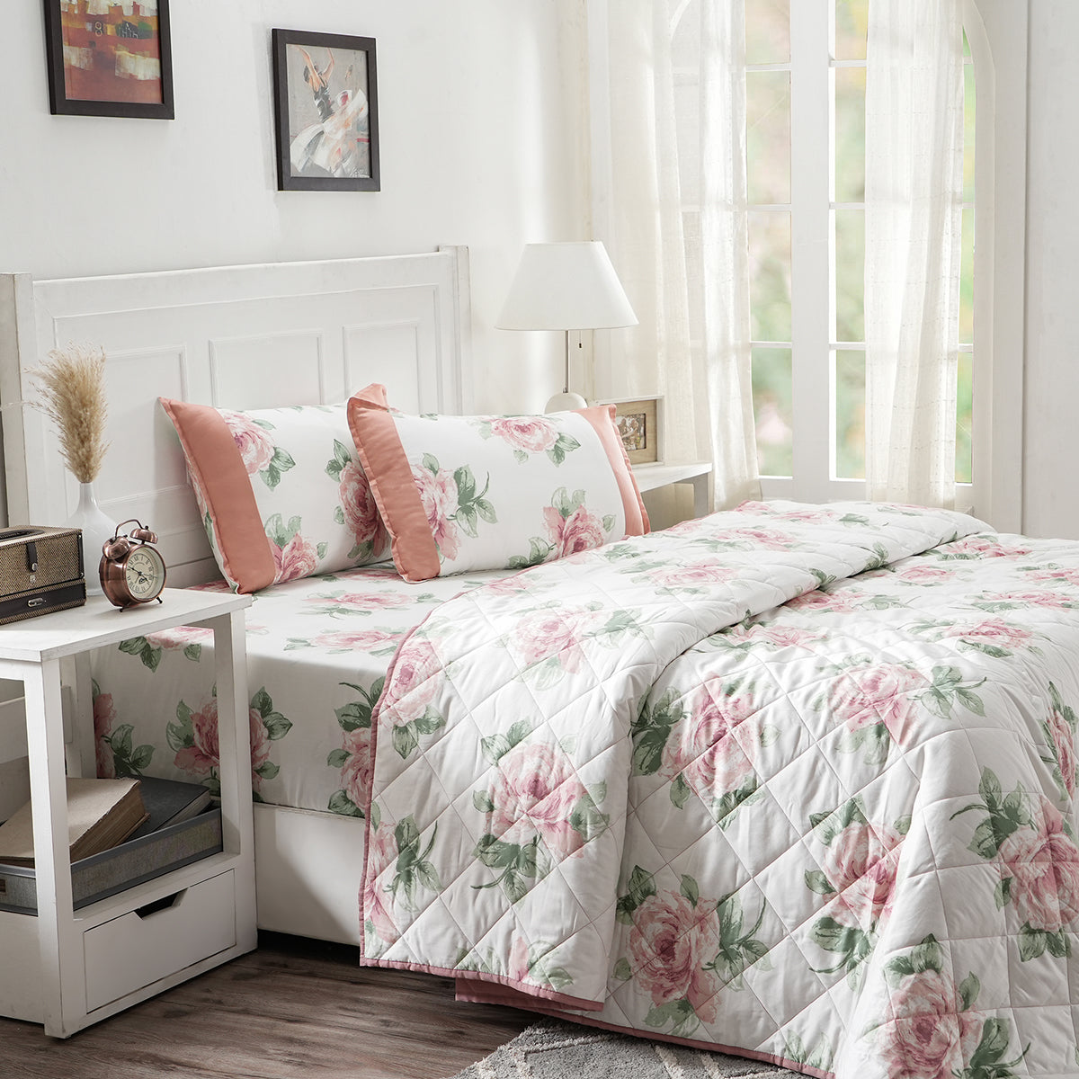 Royal Botanic Floral Garden Pink 4PC Quilt/Quilted Bed Cover Set