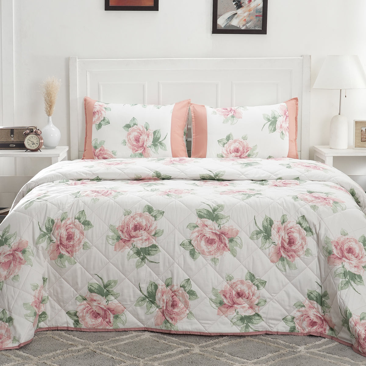 Royal Botanic Floral Garden Pink 4PC Quilt/Quilted Bed Cover Set