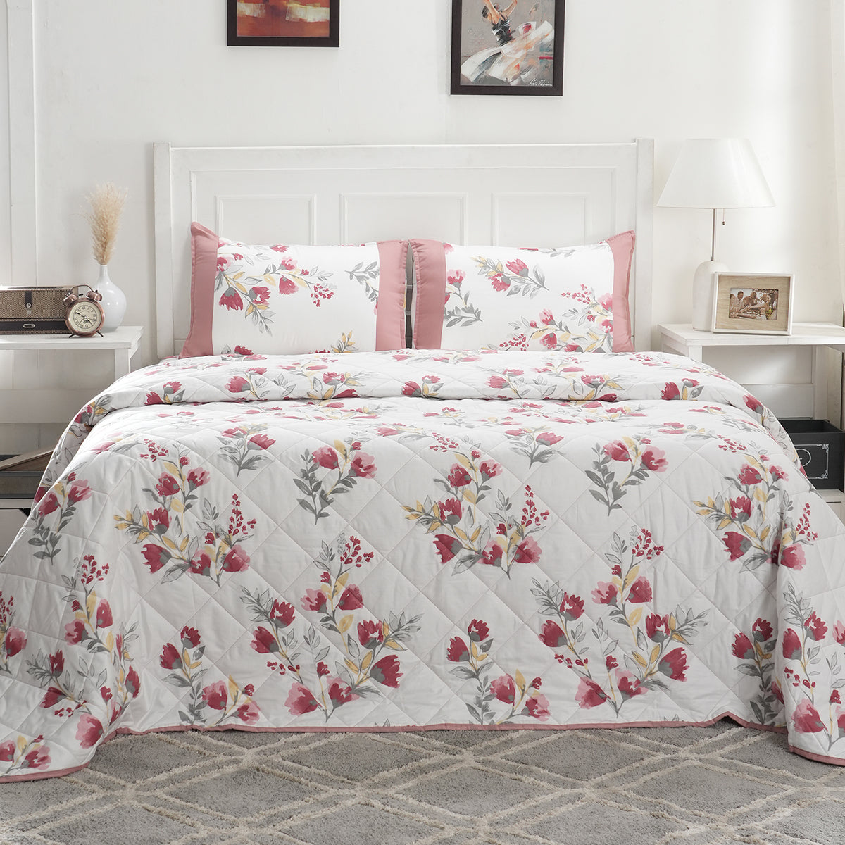 Royal Botanic Floral Leaves Print Multi 4PC Quilt/Quilted Bed Cover Set