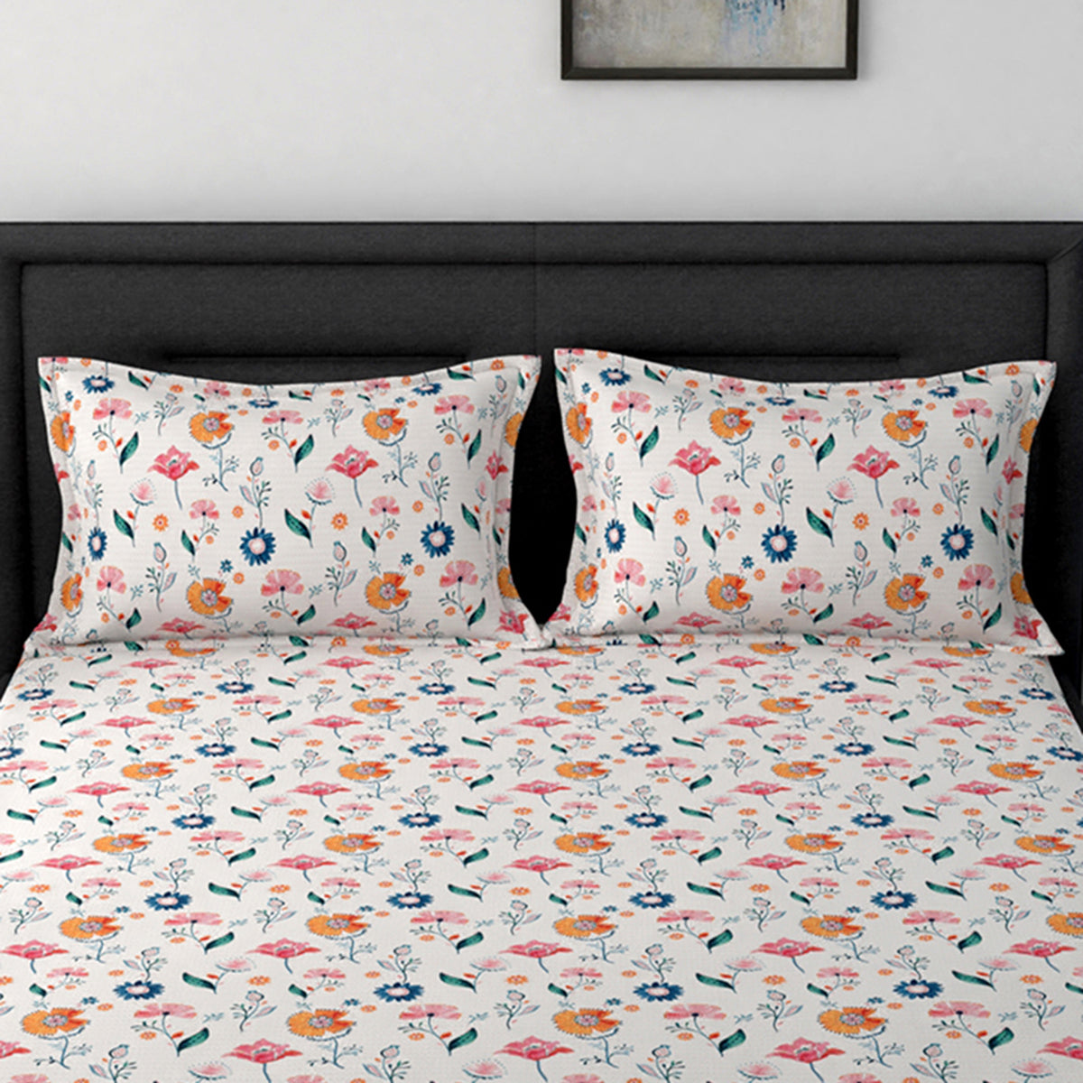 Tranquil Serenity Flower Heaven 100% Cotton Printed Multi Pillow Case Set Of 2