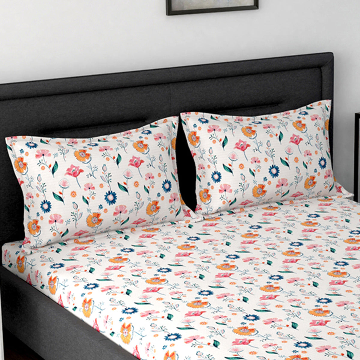 Tranquil Serenity Flower Heaven 100% Cotton Printed Multi Pillow Case Set Of 2