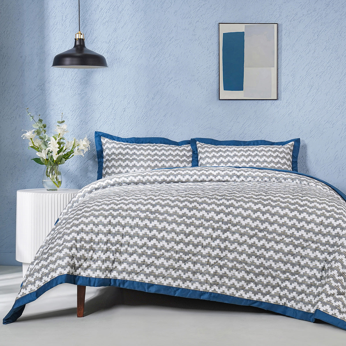 Whimsy Nature Twisty Melange Quilt/Quilted Bed Cover Blue