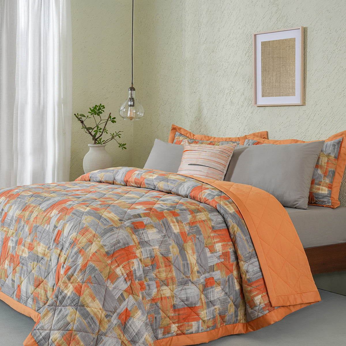 Whimsy Nature Brush Strokes Rust 8pcs Quilt/Quilted Bed Cover