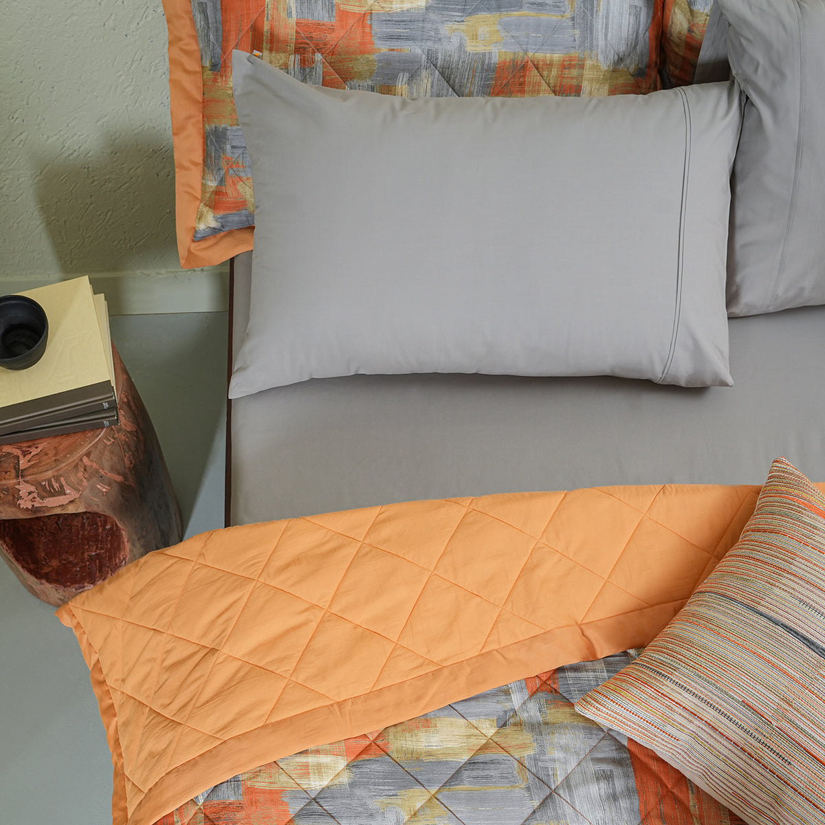 Whimsy Nature Brush Strokes Rust 8pcs Quilt/Quilted Bed Cover