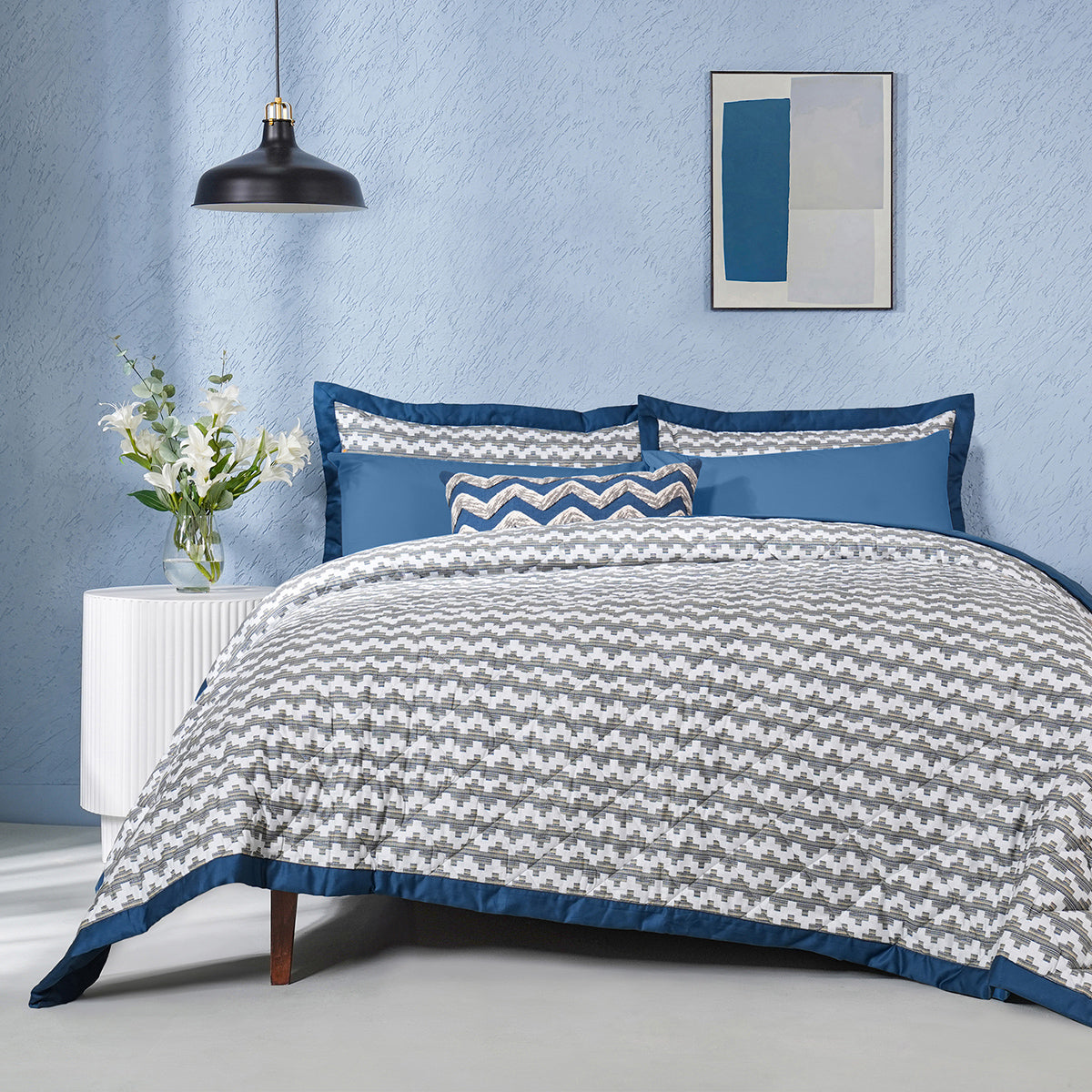 Whimsy Nature Twisty Melange Blue 8pcs Quilt/Quilted Bed Cover