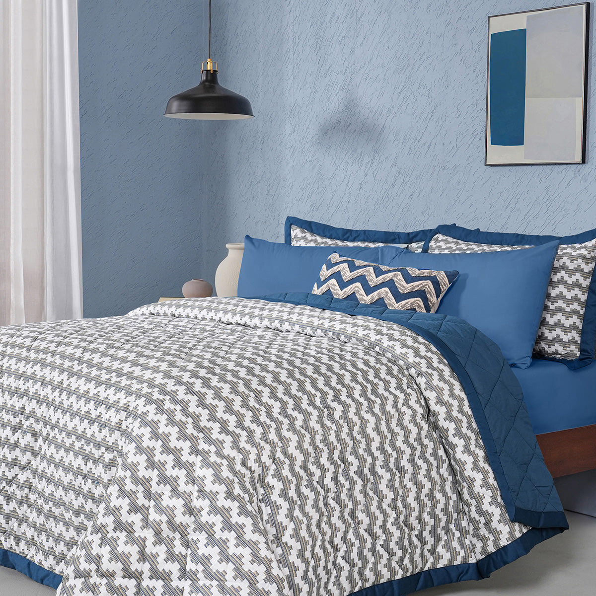 Whimsy Nature Twisty Melange Blue 8pcs Quilt/Quilted Bed Cover
