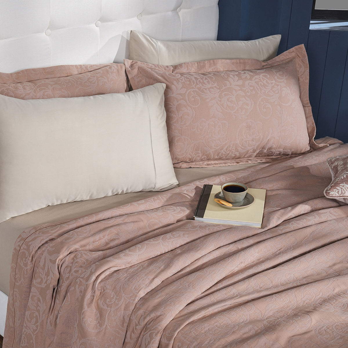 Classical Impression Curly Scroll 100% Cotton 8pcs Bed Cover Set Rust