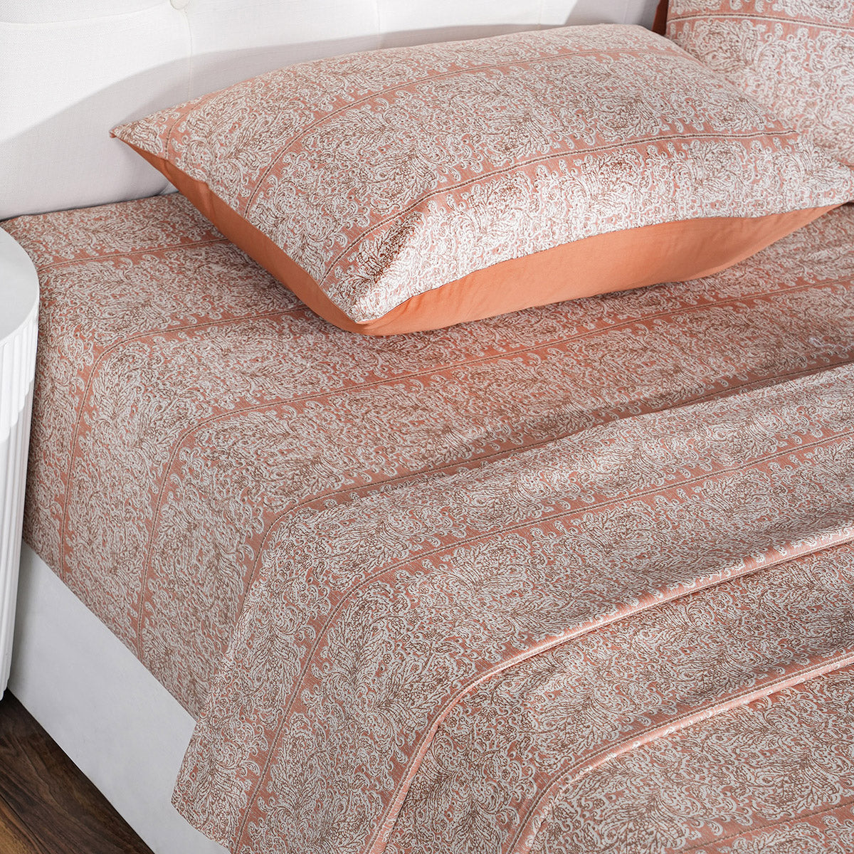 Classical Impression Folkloric 100% Cotton Bedsheet with Pillow Case Rust