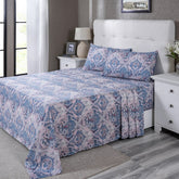 PBS Vintage Chic Edmund 100% Cotton Bedsheet with Pillow Case Blue