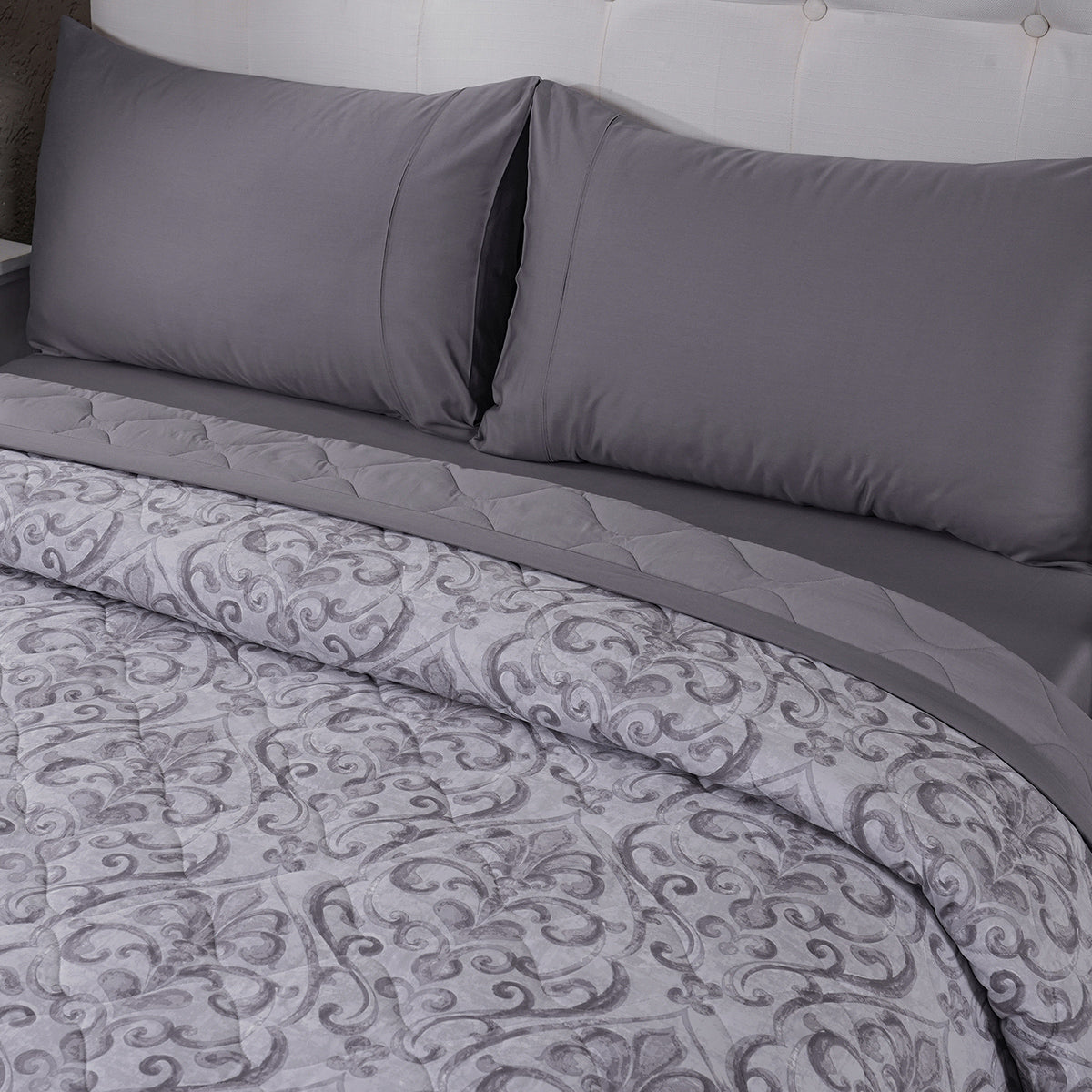 PBS Vintage Chic Dawson Quilt/Quilted Bed Cover Grey