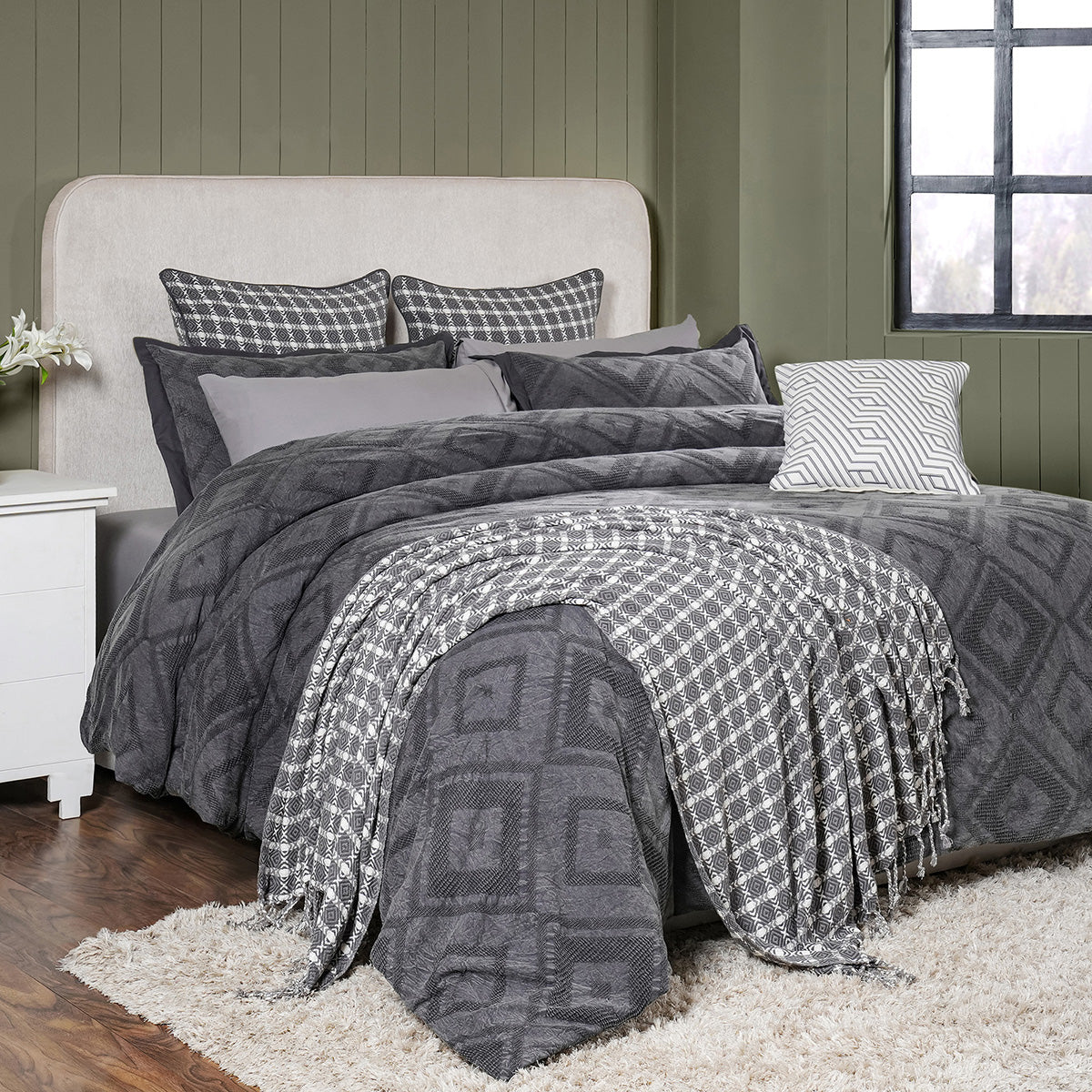 Rurban Elegance Argyl 11 pcs Quilt/Quilted Bed Cover Set Grey
