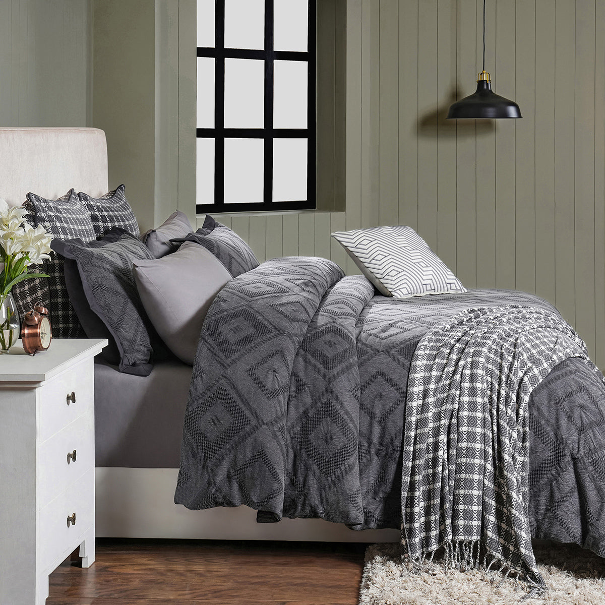 Rurban Elegance Argyl 11 pcs Quilt/Quilted Bed Cover Set Grey