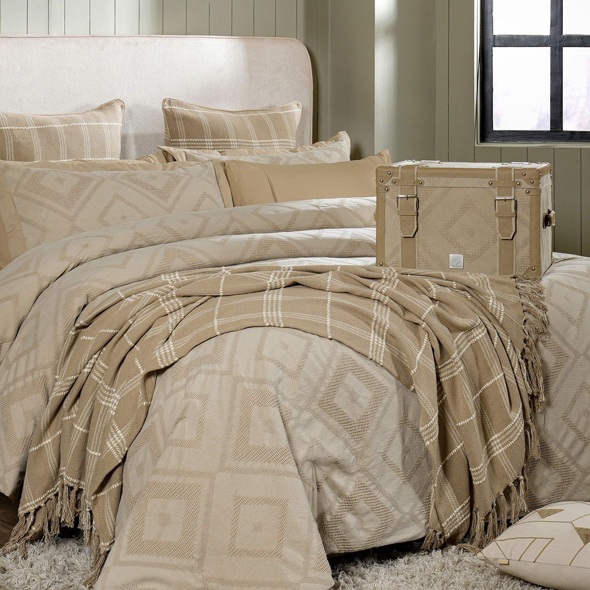 Rurban Elegance Argyl 11 pcs Quilt/Quilted Bed Cover Set Beige