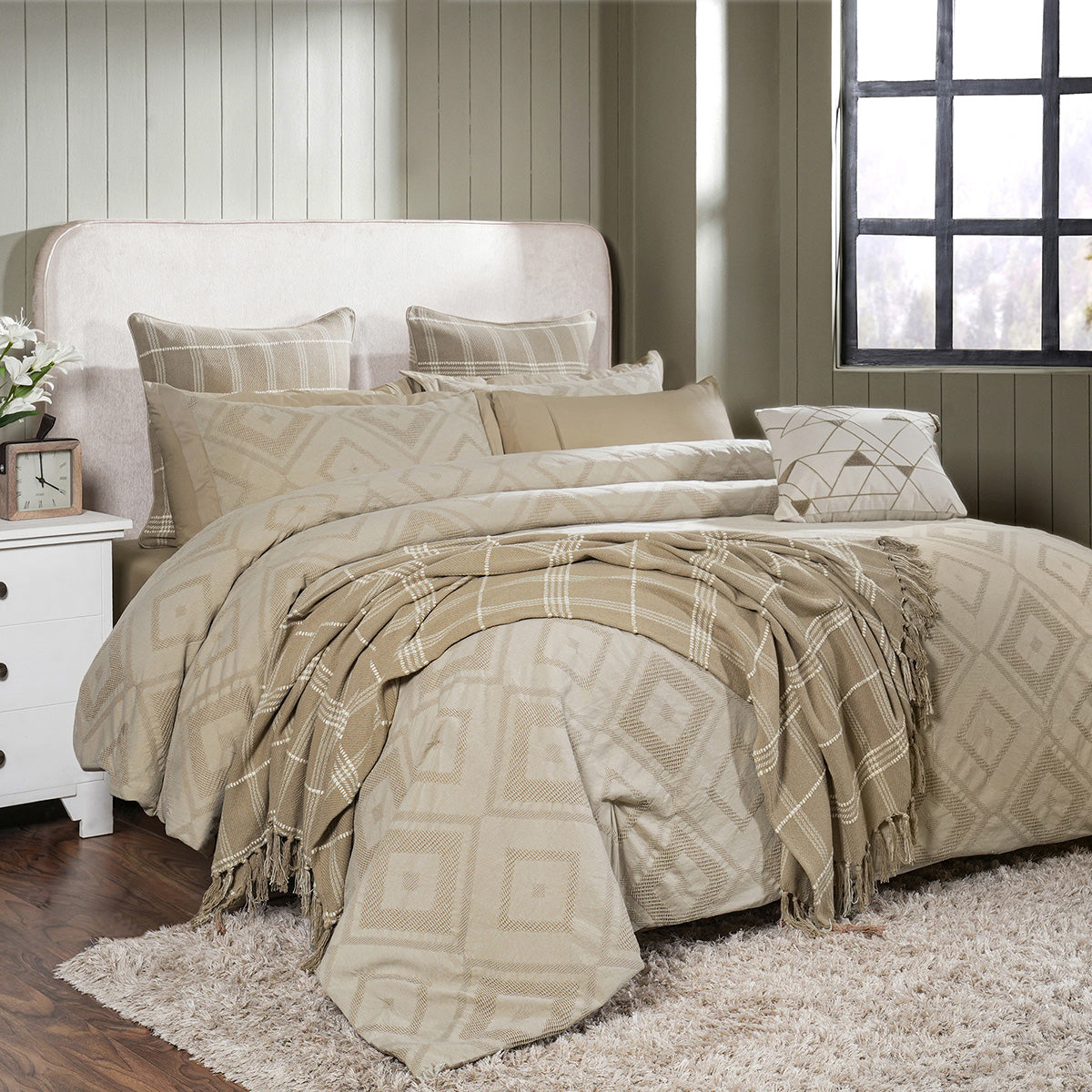 Rurban Elegance Argyl 11 pcs Quilt/Quilted Bed Cover Set Beige