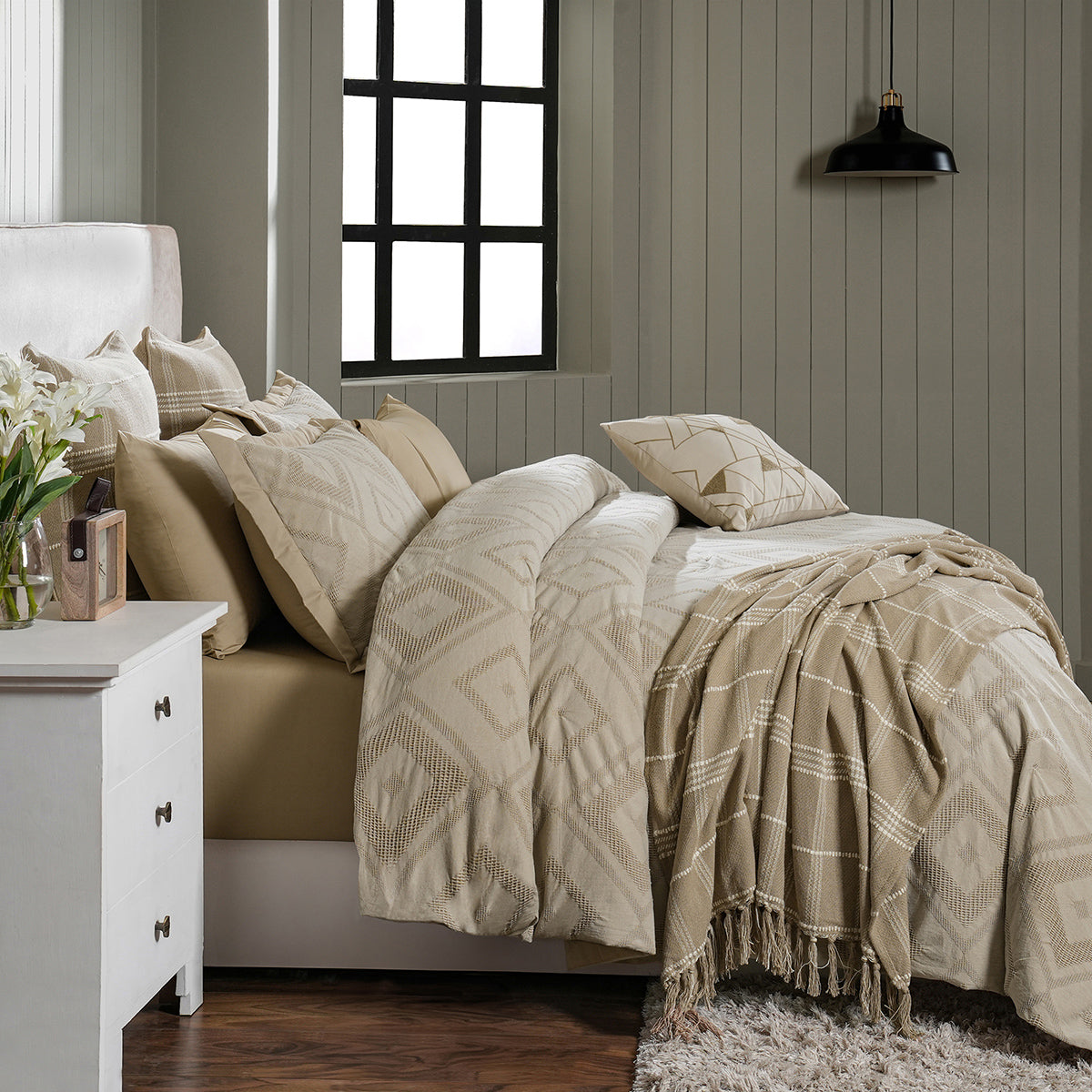 Rurban Elegance Argyl 11 pcs Quilt/Quilted Bed Cover Set Beige