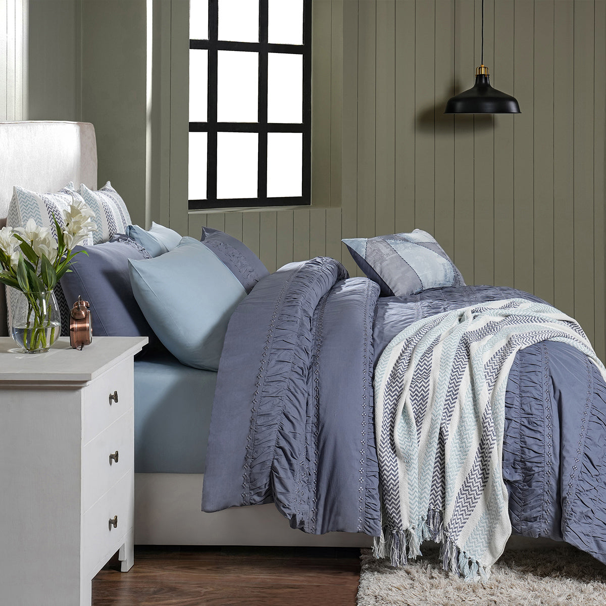 Rurban Elegance Ruching Rhapsody 11 pcs Quilt/Quilted Bed Cover Set Grey