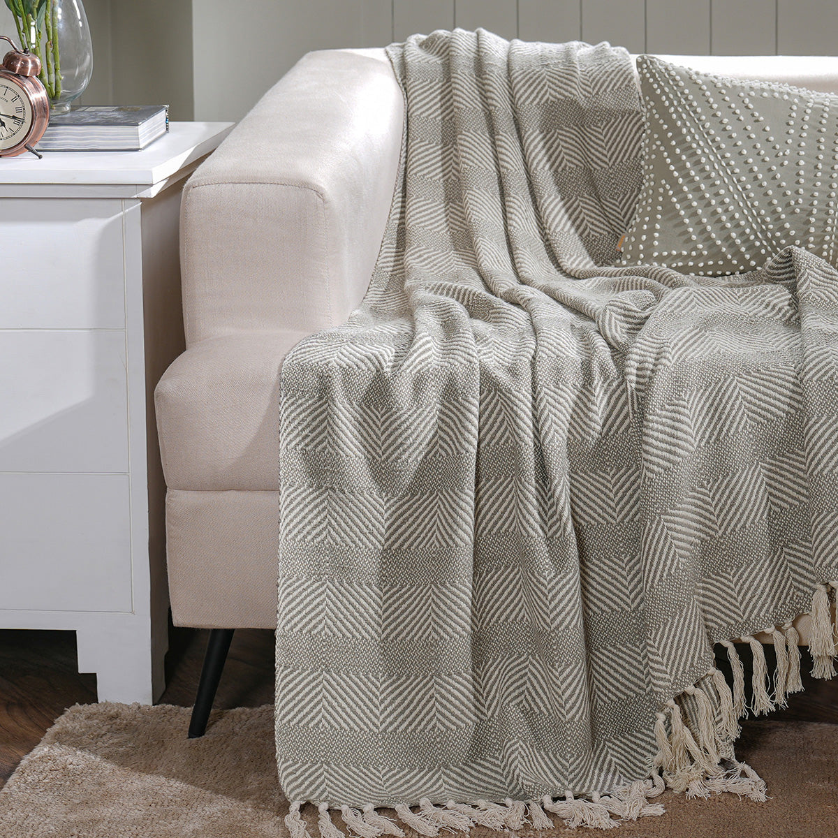 Rurban Elegance Fine Bone 100% Cotton 1PC Throw Grey