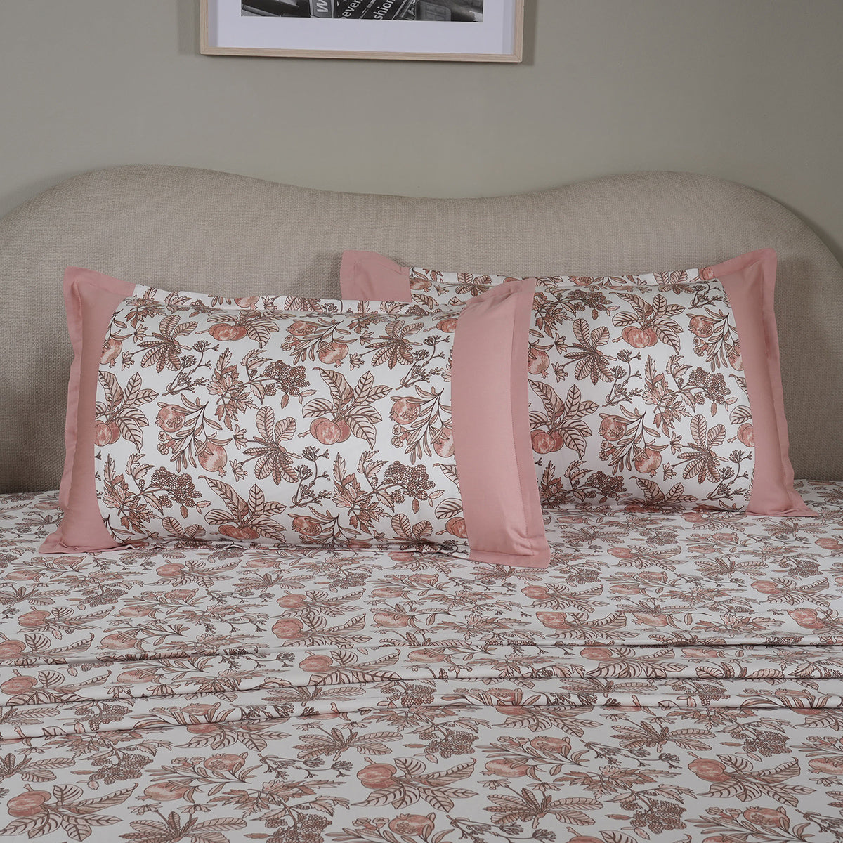 Sensory Bloom Fruity Foliage Pink Bed Sheet with Pillow Case