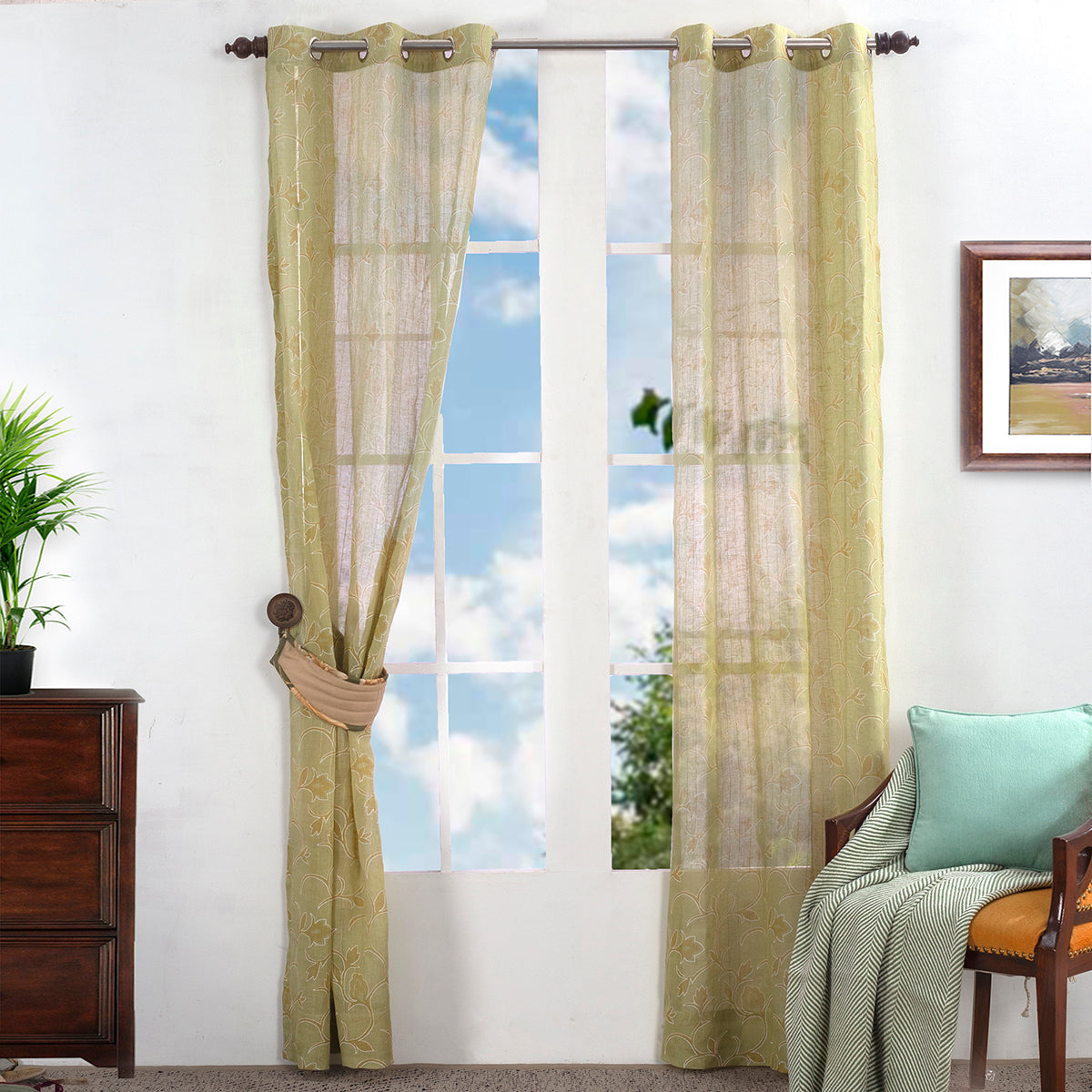Sicilian Stripe Solid 2PC Gold Curtain Set