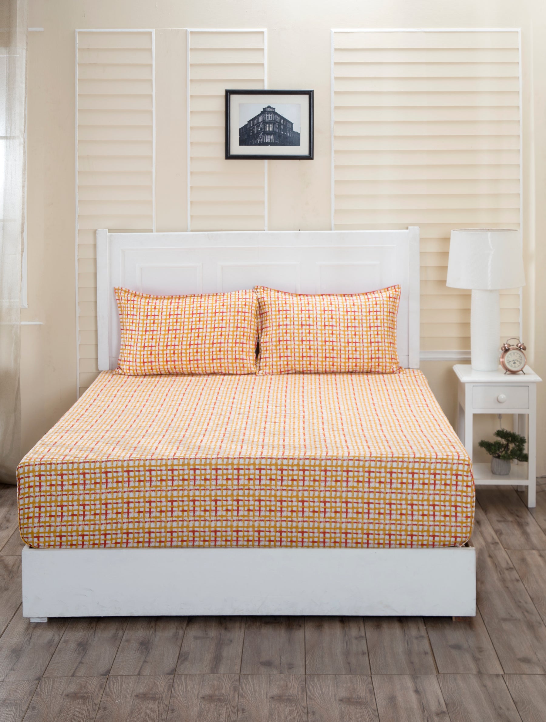 Donatella Breeze Printed 200 TC 100% Cotton Orange Bed Sheet with Pillow Case