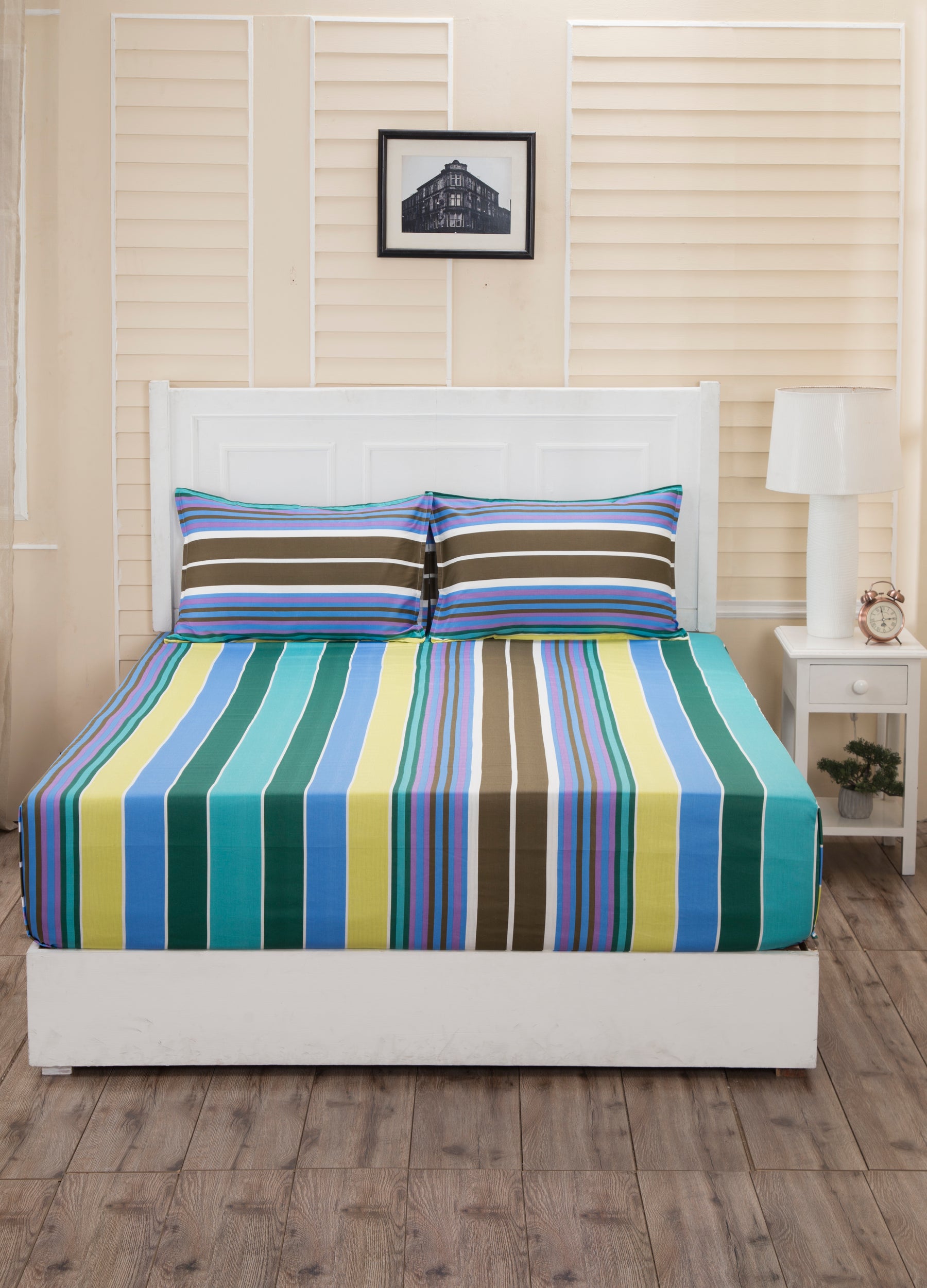 Donatella Isabella Printed 200 TC 100% Cotton Blue Bed Sheet with Pillow Case