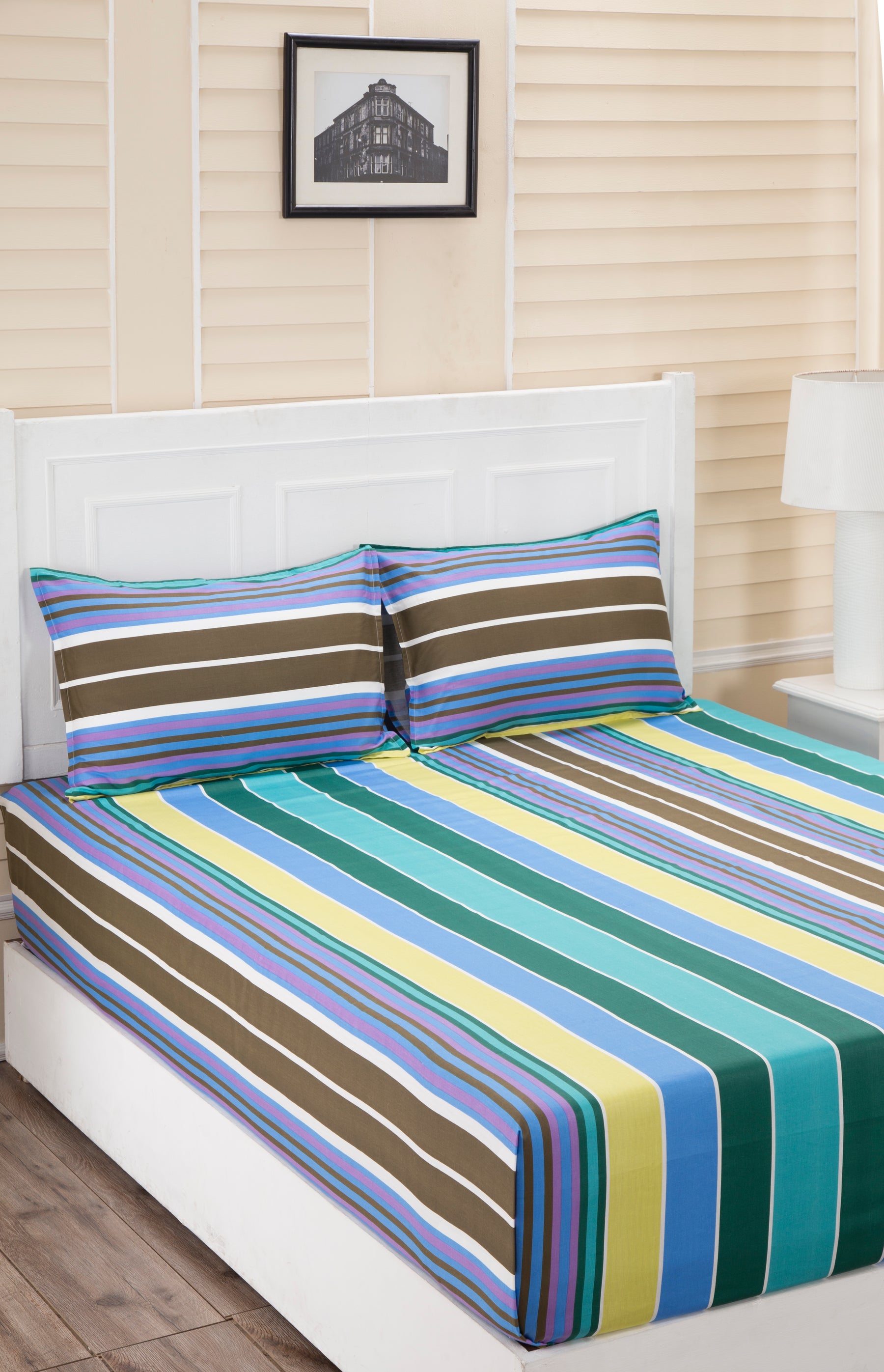 Donatella Isabella Printed 200 TC 100% Cotton Blue Bed Sheet with Pillow Case
