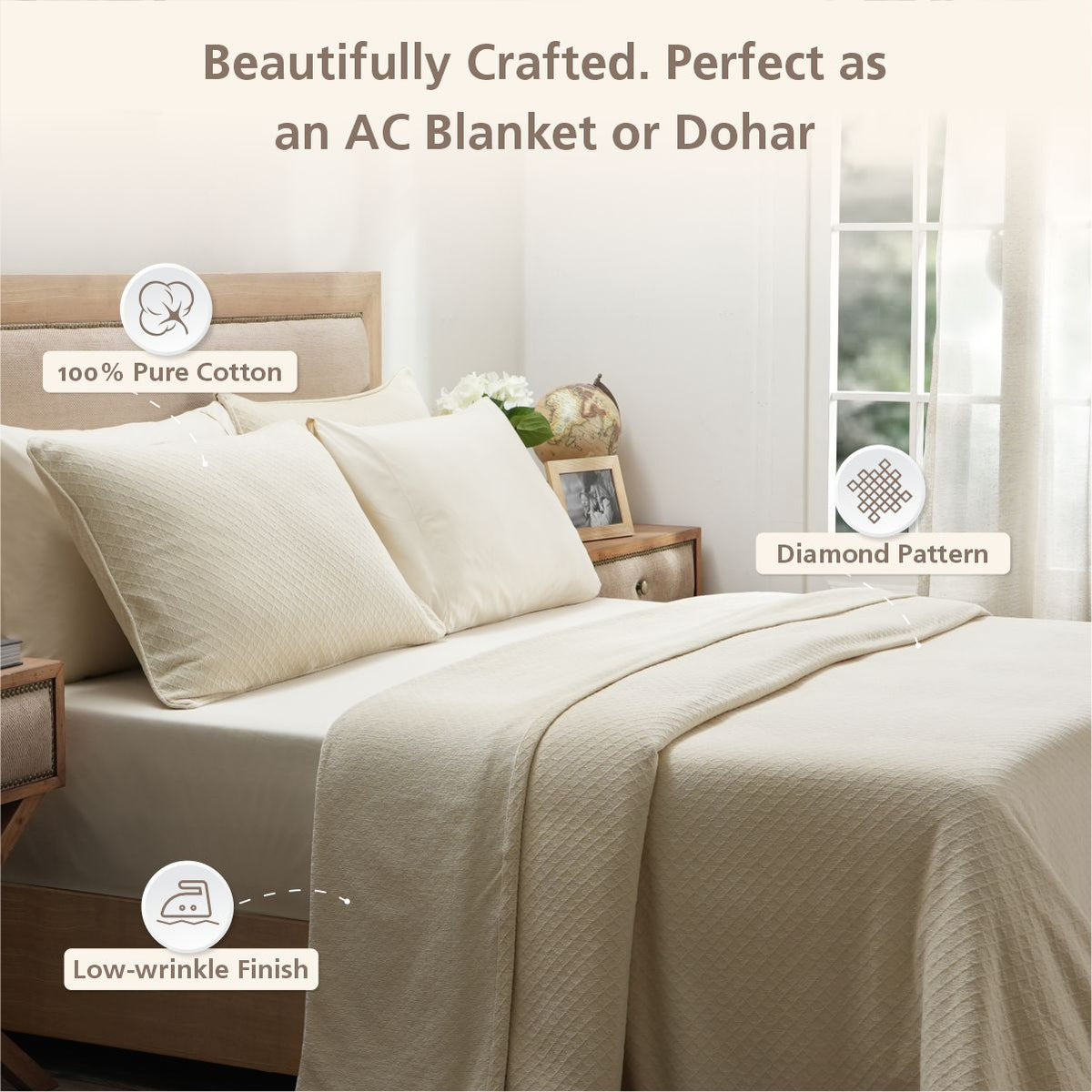 Blaize 100% Cotton Solid Weave Blue Bed Cover