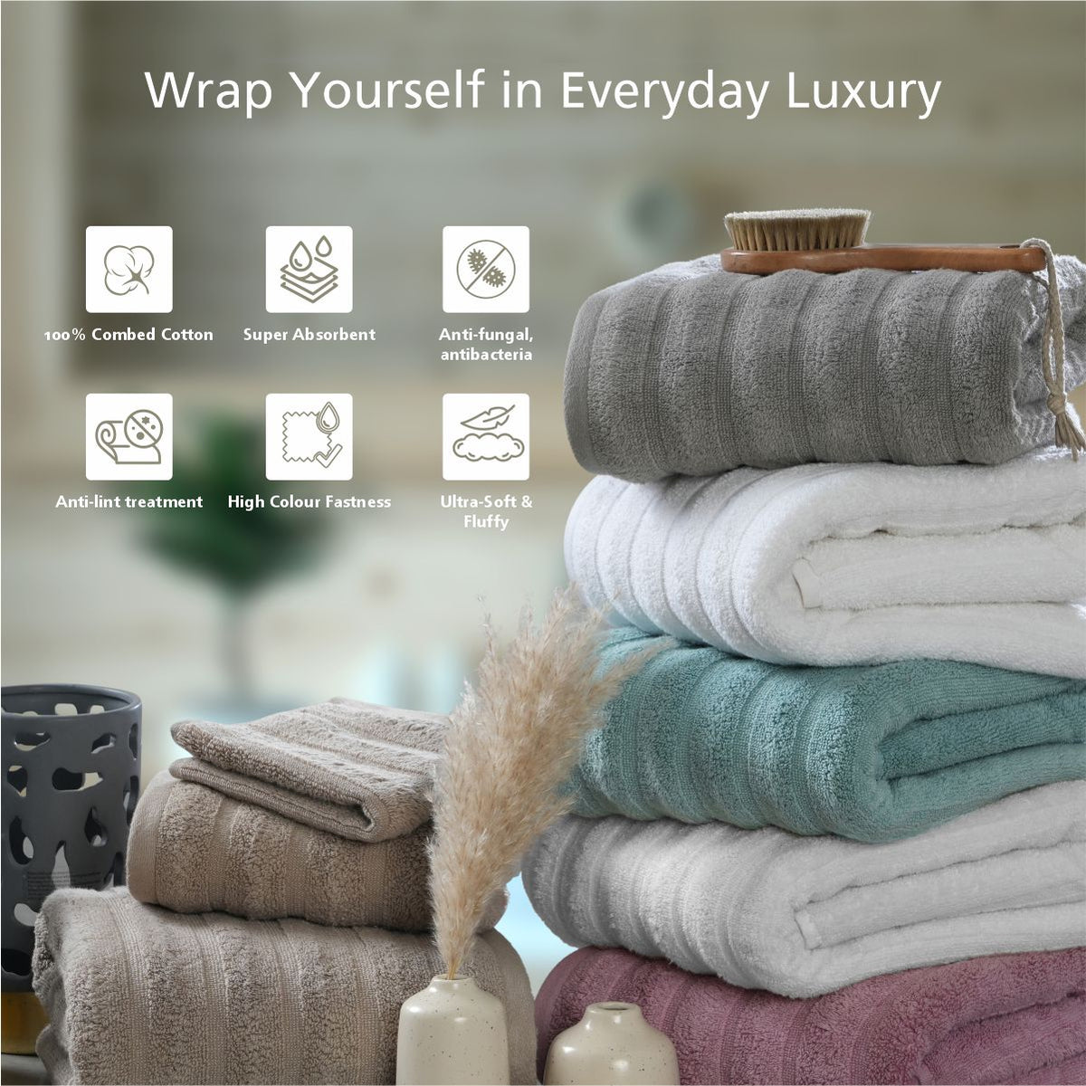 Casper Antimicrobial Antifungal Super Absorbent & Lofty Simply Taupe Towel Set