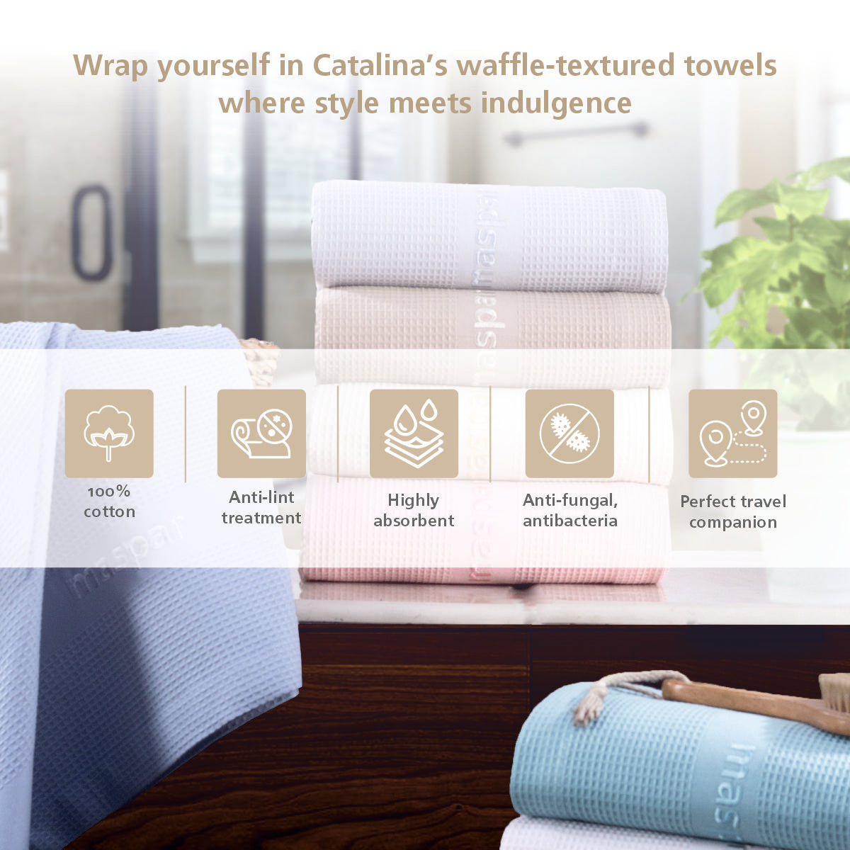 Catalina Waffle Antimicrobial Antifungal Super Absorbent Quick Dry Gym/Travel Nile Blue Towel