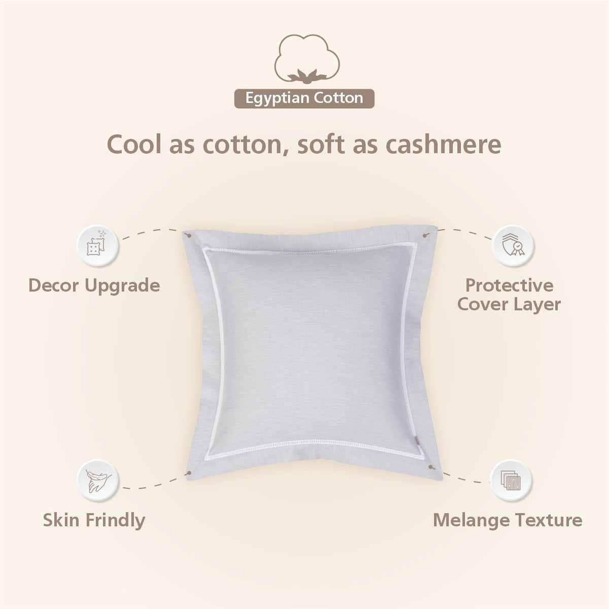 Emmie 100% Natural Egyptian Cotton with Hemm Stitch 2PC Pillow Case Euro Set