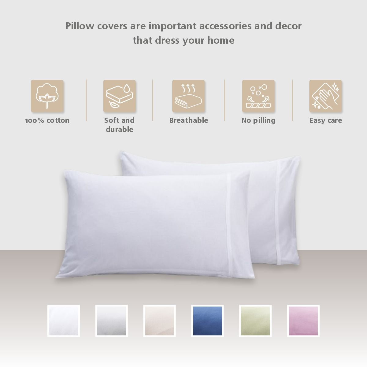 Eden Solid 100% Cotton Beige 2PC Pillow Case Set