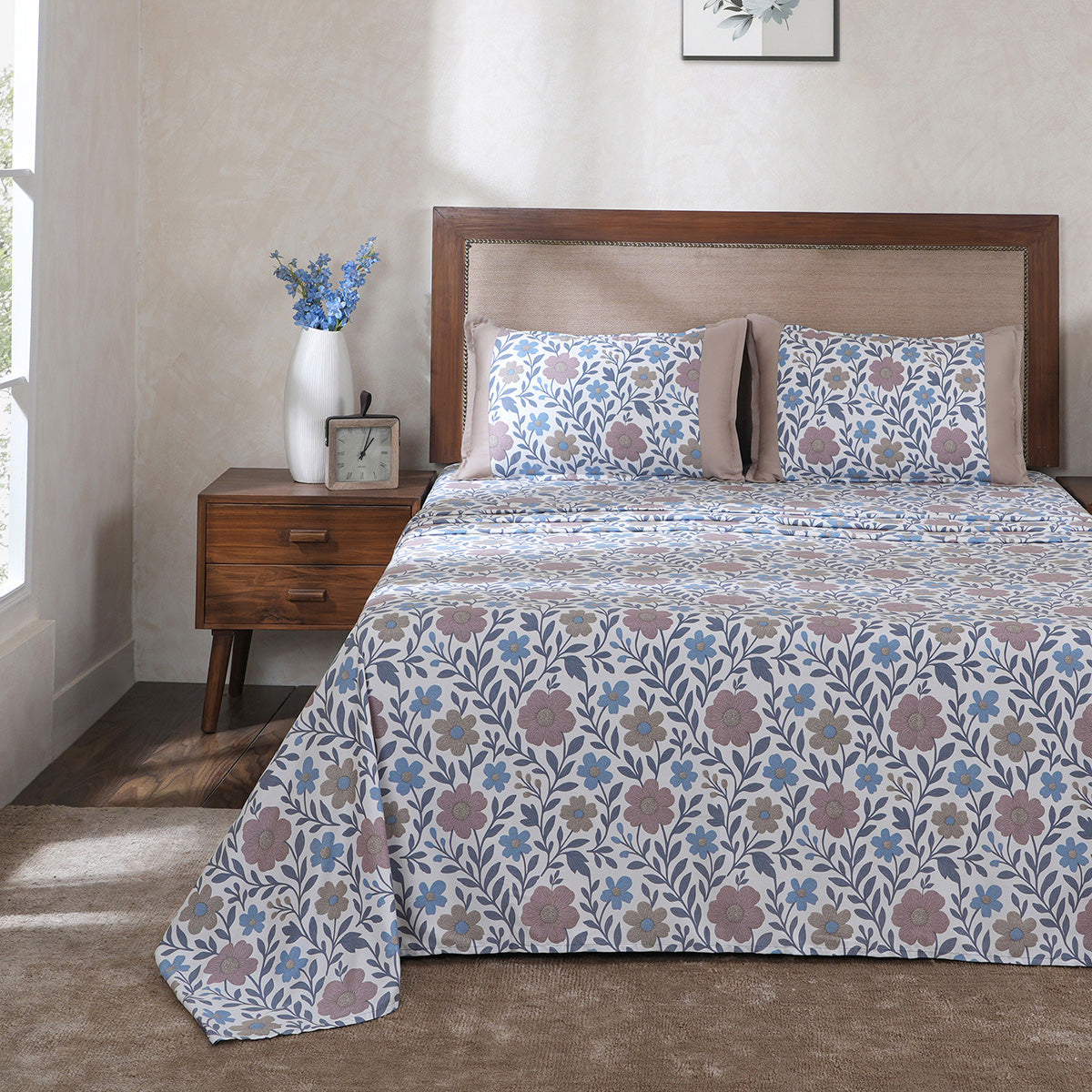 Hermosa Botanic Bloom Bloomscape 100% Cotton Printed Bedsheet with Pillow Case Canyon Clay