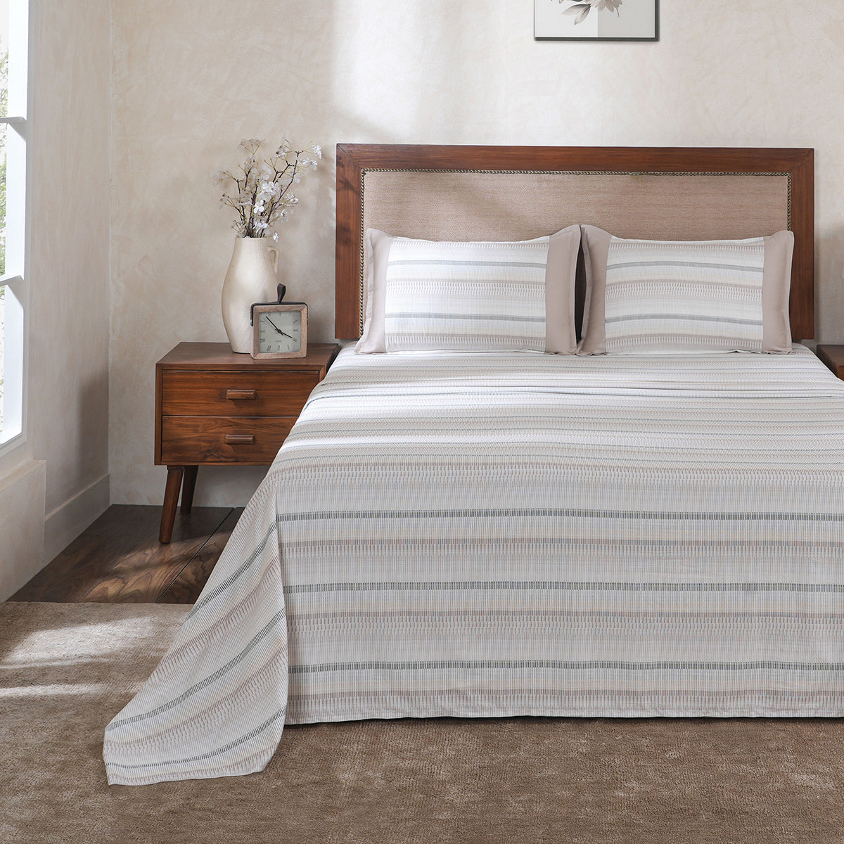 Hermosa Botanic Bloom Wovelle 100% Cotton Printed Bedsheet with Pillow Case Marzipan