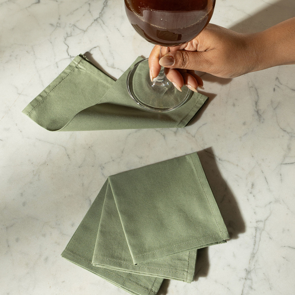 Slumber 100% Cotton Cocktail Napkin Set 20X20 CM Oil Green