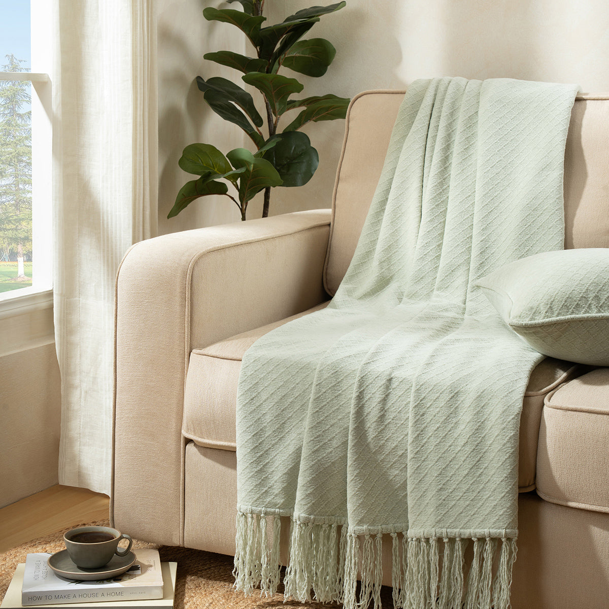 Blaize 100% Cotton Solid Weave Green 1Pc Throw